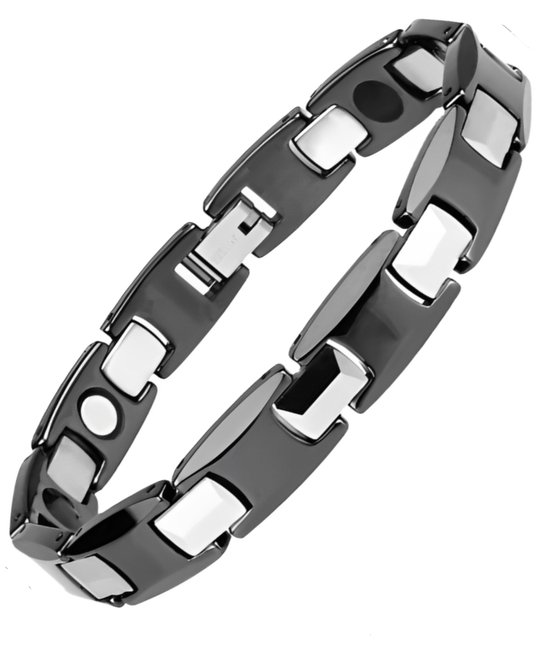 Bracelet maillons acier céramique noir Ciro 7mm - Bracelet magnétique Design réglable - Bracelets Mauro vinci avec emballage cadeau
