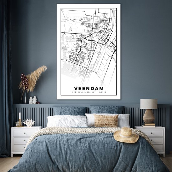 Poster Carte - Veendam - Zwart - Wit - 120x180 cm XXL