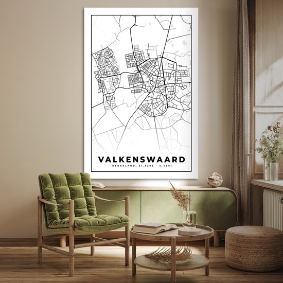 Poster Carte - Valkenswaard - Zwart - Wit - 120x180 cm XXL