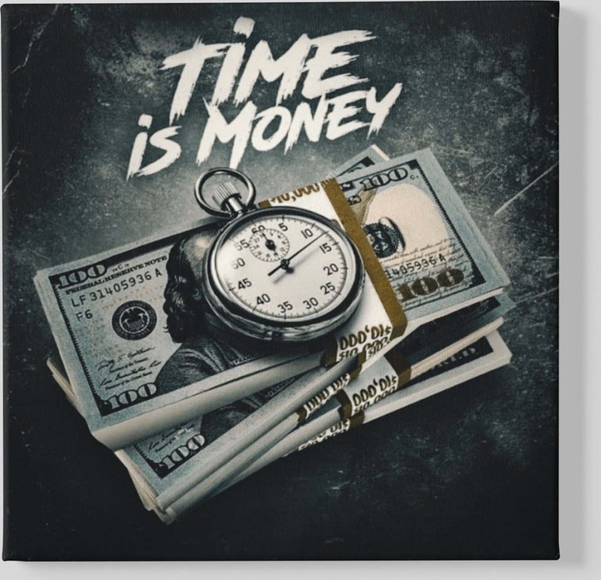 Trendex Global Vierkant Canvas Schilderij - Time is Money - 100x100x2 cm Grijs
