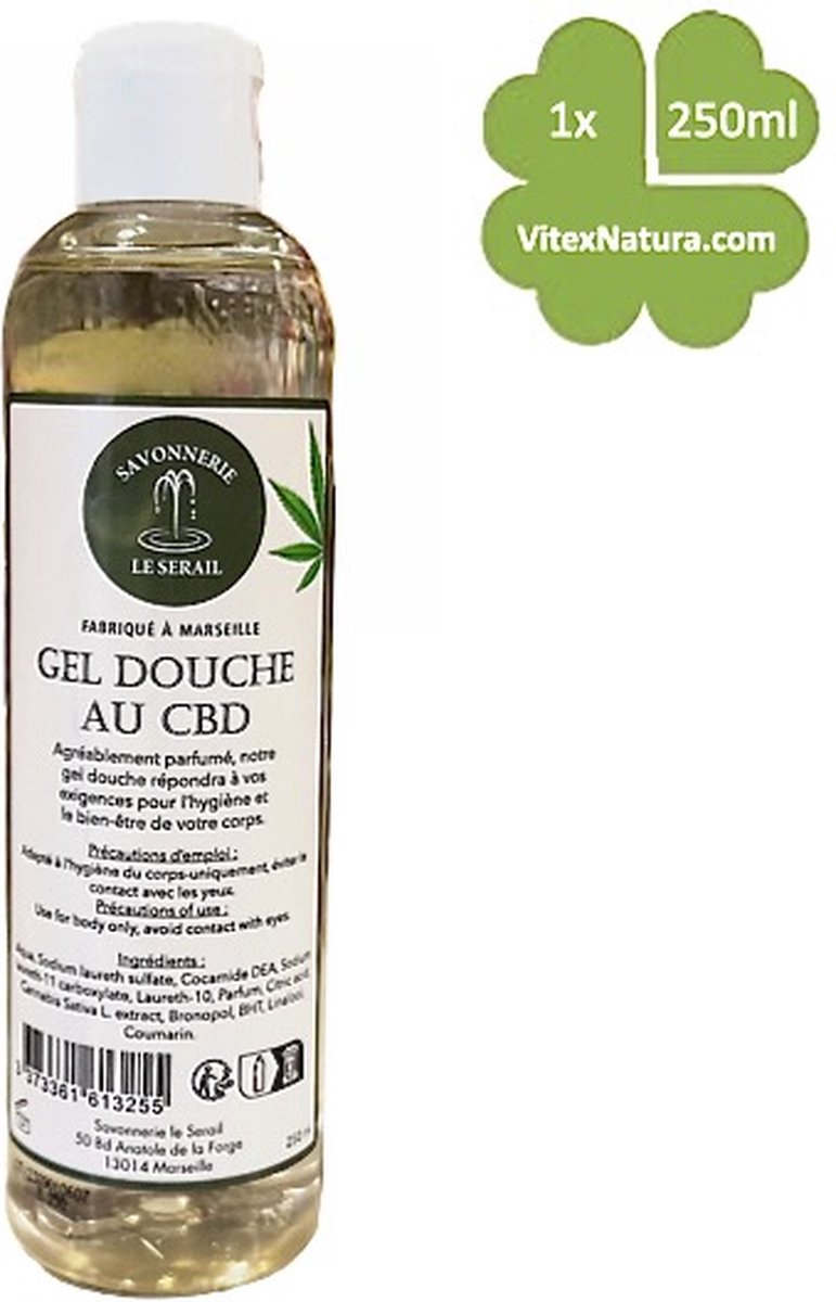 Marseille zeep | CBD cannabis | douche en badgel 250ml | Ambachtelijke zeep van Le Serail