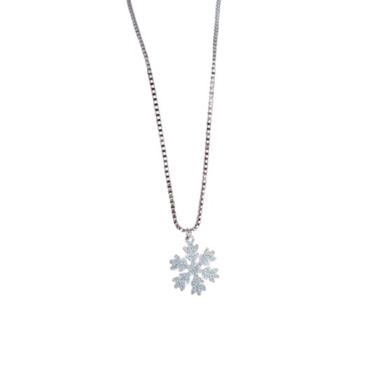 Plux Fashion Collier Flocon de Neige - Argent - 2mm/32cm + extension 5cm - Homme - Femme - Bijoux - Collier en Argent - Chaîne Flocon de Neige - Acier Inoxydable - Collier - Collier de Noël - Collier à Noël - Qualité Durable - Noël - Black Friday