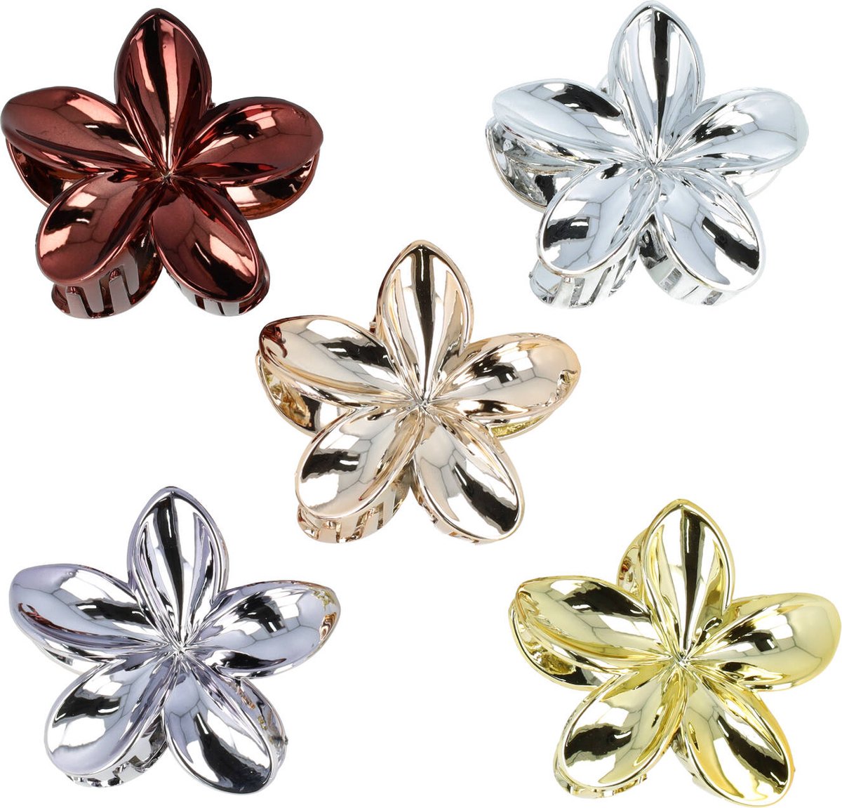 Haarsoires Haarspeld Haarklemmen 8cm – XL Lelie Bloemvorm – Metallic Naturel – Set van 5 - Haarclip Klem - Hair Claw - voor Opsteken Haar - Hair Clip - Decoratieve Haaraccessoire