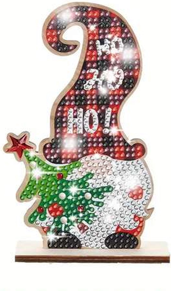 Diamond Painting - Kerst - Kerstman op standaard - Volledig - Ronde steentjes - 9x15cm