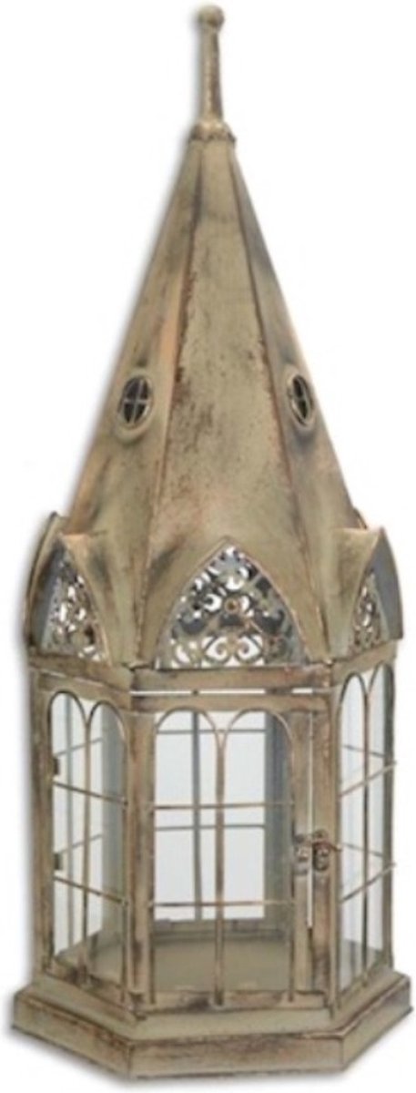 Boutique Trukado - Tinnen Lantaarn in de vorm van een Torenspits met Glazen Ruitjes - (hxbxl) ca. 57,5 x 20,5 x 23,4cm