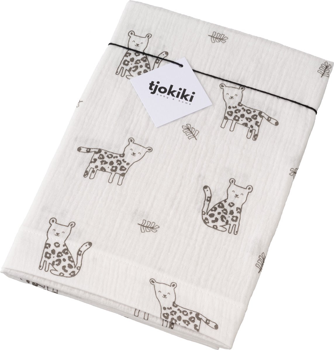 Tjokiki ledikantlaken - katoen hydrofiel - 120x150 cm - pussycat panter - off-white - print taupe