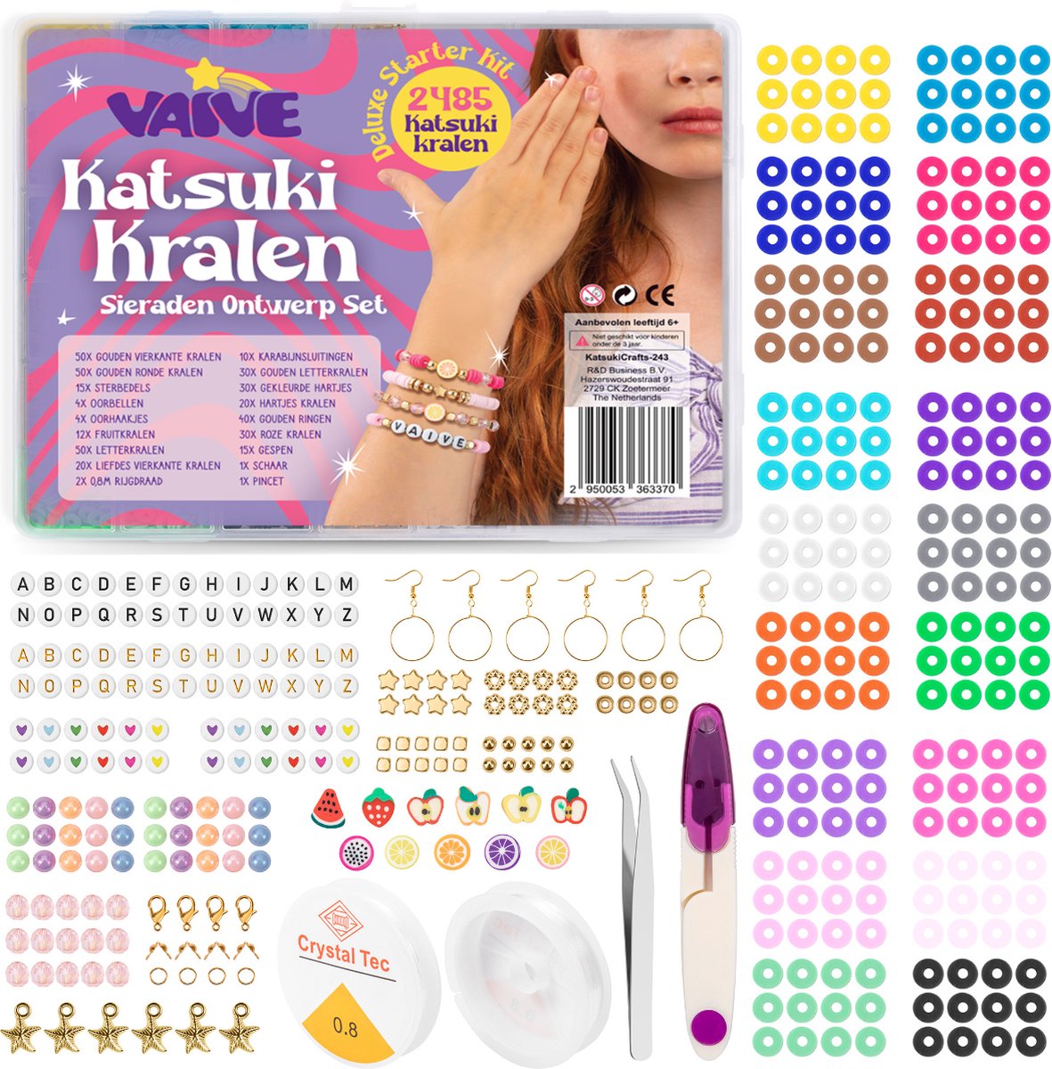 Vaive Katsuki Kralen Deluxe Starter Kit - 2485-delige Sieraden Maken Set - Knutselen Meisjes - Voor Kinderen - Knutselkoffer - Armband Maken - Oorbellen maken — afbeelding 8