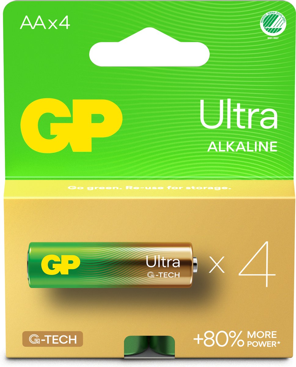 Gp Aa-Batterijen, 4 Stuks, Ultra-Alkaline, Voor Elektronische Apparaten En Afstandsbedieningen.
