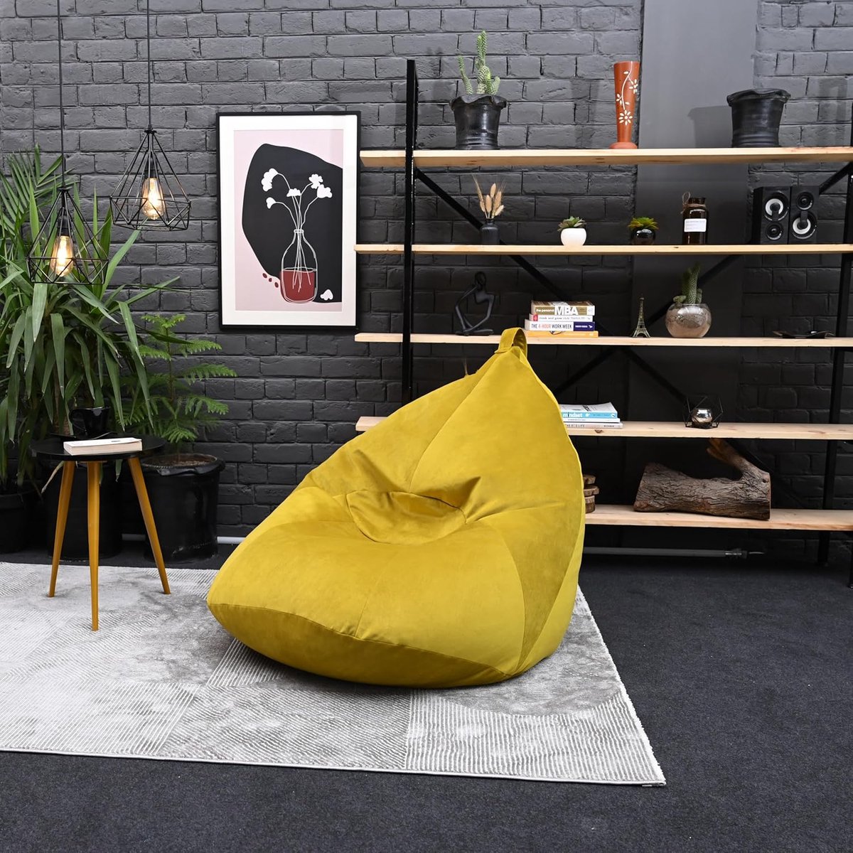 JGS® - Luxe fluwelen zitzak ligstoel, ergonomisch design, perfect voor gaming en loungen, kleur kurkuma -