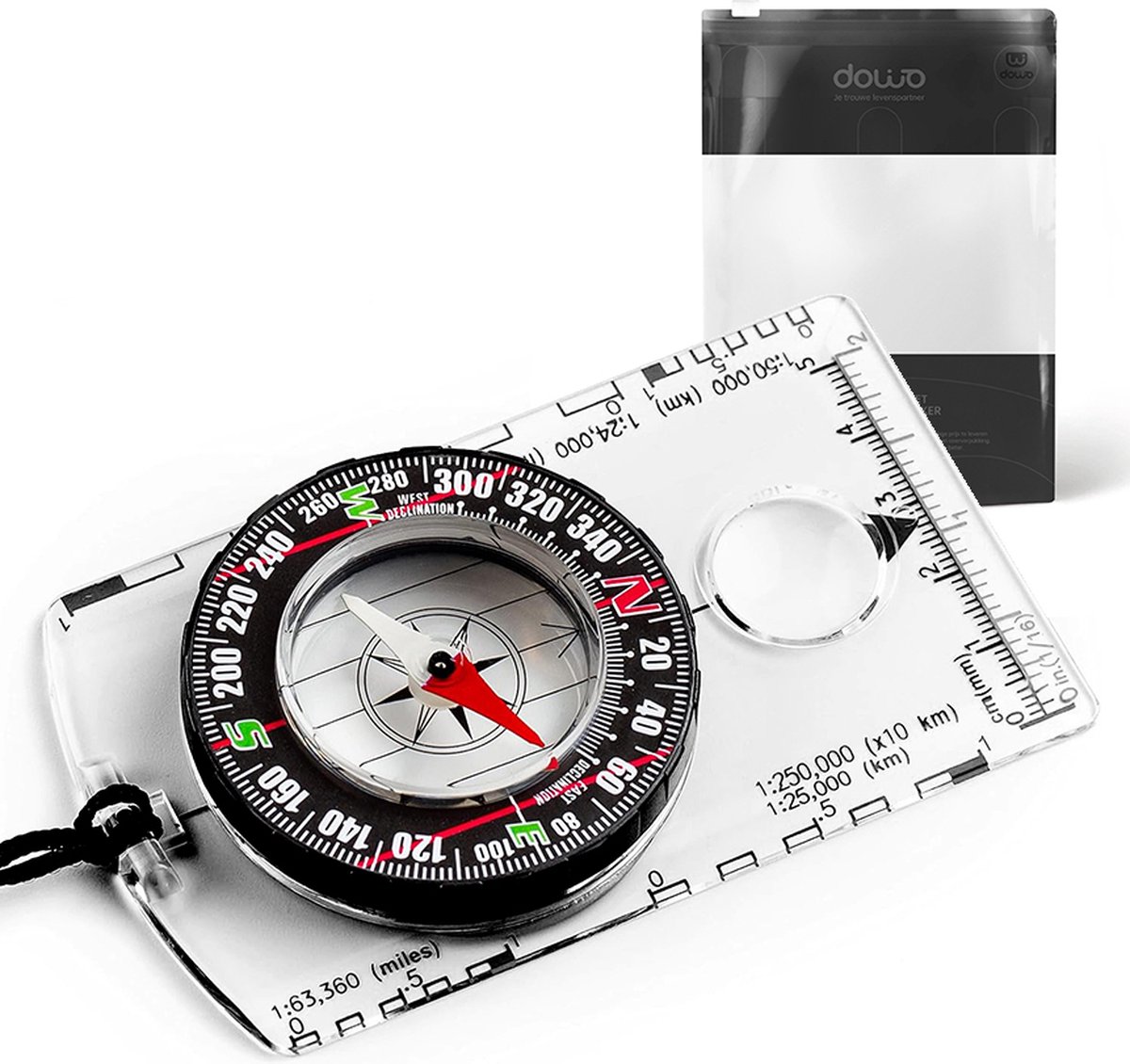 DOWO® - Kompas - Kaart kompas - Plaatkompas - Lichtgewicht – Waterdicht