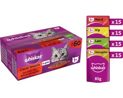 Whiskas 1+ Natvoer - Classic - Selectie in saus - maaltijdzakjes 60 x 85 g