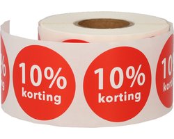 10% Korting Stickers 35 mm - 500 stuks op Rol - Kortingsstickers Afprijs Promotie Sticker - Dappaz
