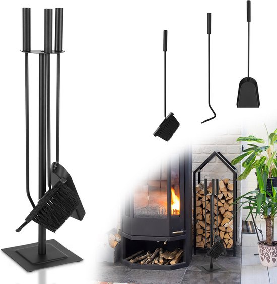 Relaxdays haardset 5-delig, met schep, bezem, pook, haarstel staal