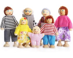 DOWO® - Family Poupées Playset - Poupées maison de poupée Famille - 7 poupées flexibles