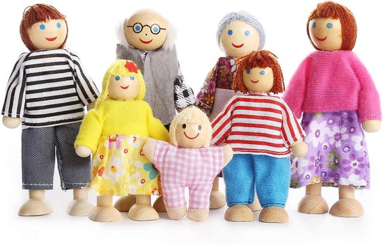 DOWO® - Familie Poppen Speelset - Poppenhuis poppetjes Familie - 7 buigpopjes