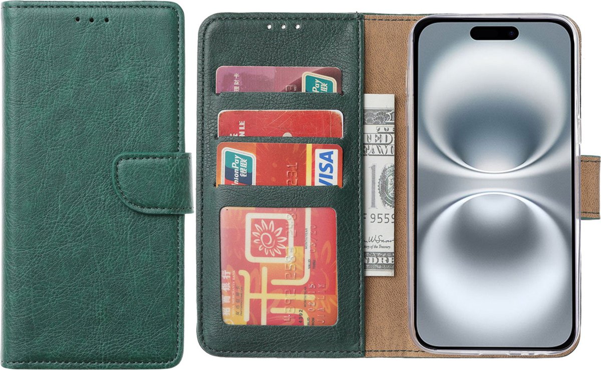 Hoesje Geschikt voor iPhone 16 Plus – Arara bookcase met pasjeshouder - Groen