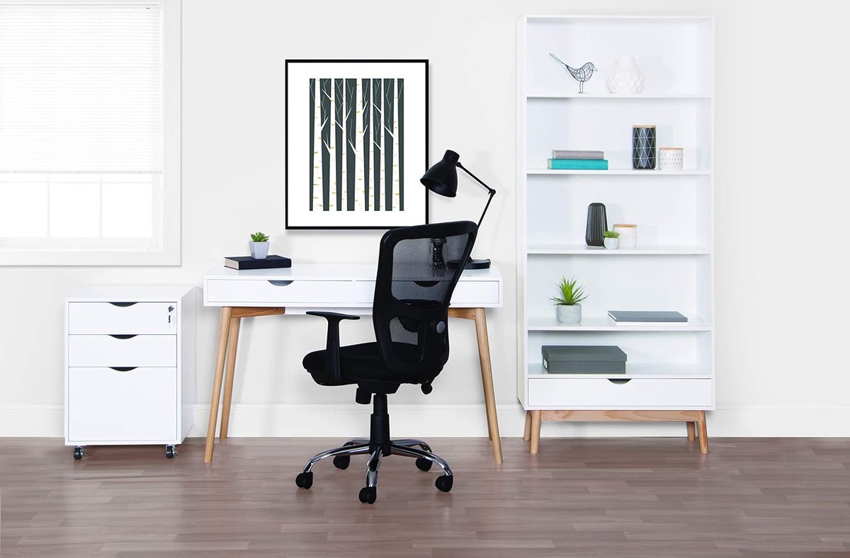 JGS® - Minimalistisch Scandinavisch Design Kantoorbureau met Stevige Beukenpoten en Twee Laden, 120x48x75cm, Wit MDF -