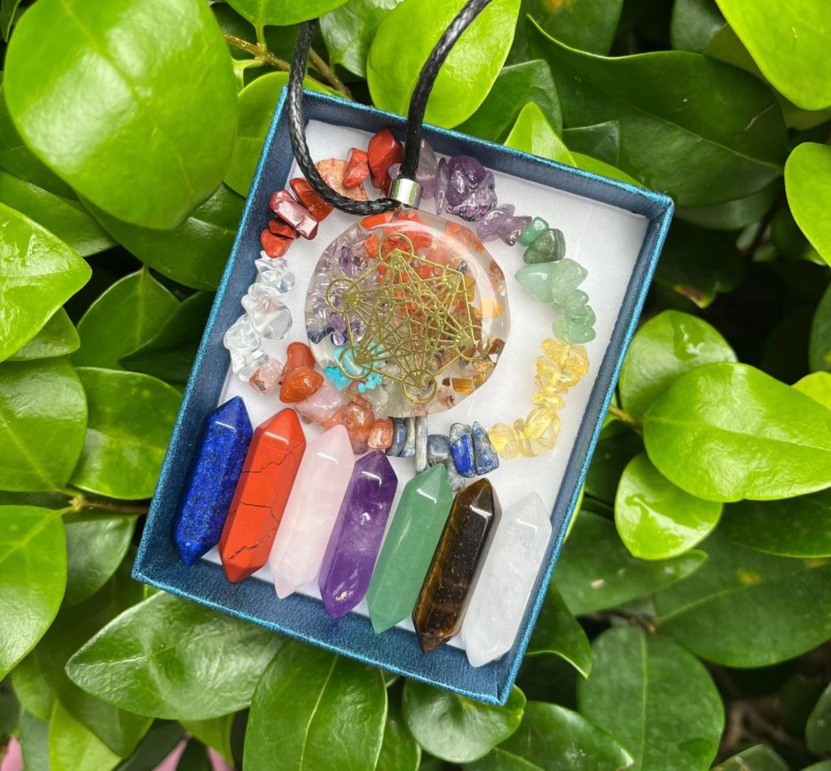 Ketting + hanger + armband + 9 Stuks Puntig Kwartskristal - Chakra Helende Stenen Edelstenen Voor Meditatie