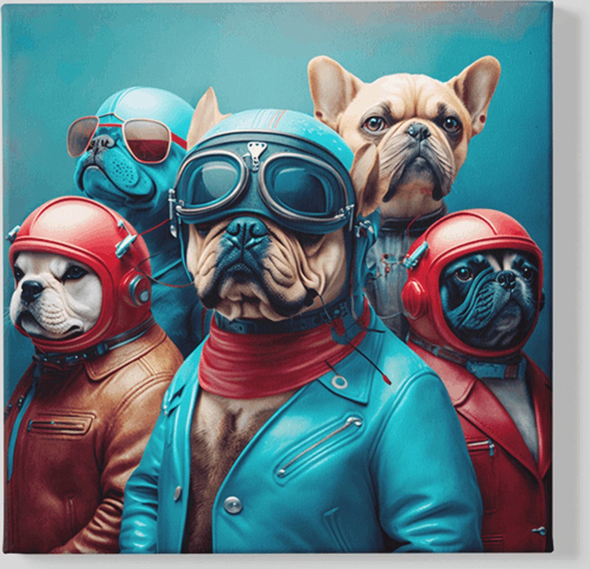 Trendex Global Vierkant Canvas Schilderij - Dieren - Coole Honden - 100x100x2 cm Kleurrijk