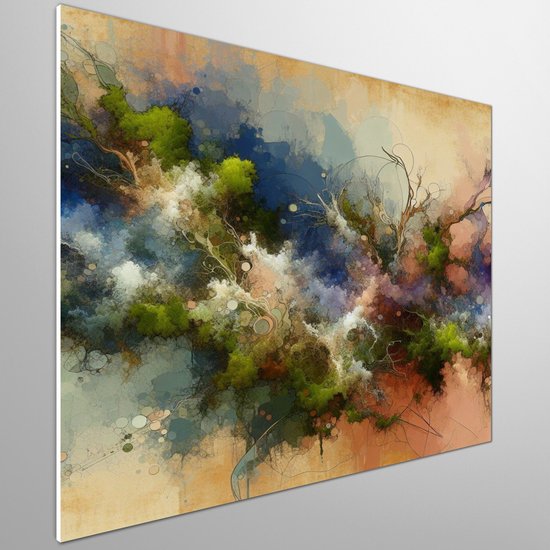 Abstract mos schilderij | Mystieke natuurpracht: Briljant beeld van abstracte mosmysterieën | Kunst - 100x100 centimeter op Forex | Foto op Forex