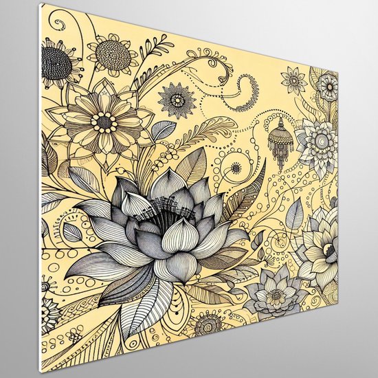 Foto: Line art bloemen schilderij blossoming beauty a radiant display of line art flowers kunst 80x80 centimeter op forex foto op forex