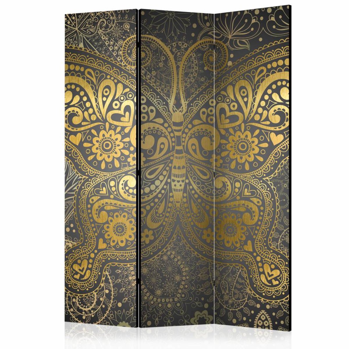 Vouwscherm / Kamerscherm - Gouden vlinder 135x172cm , gemonteerd geleverd, dubbelzijdig geprint