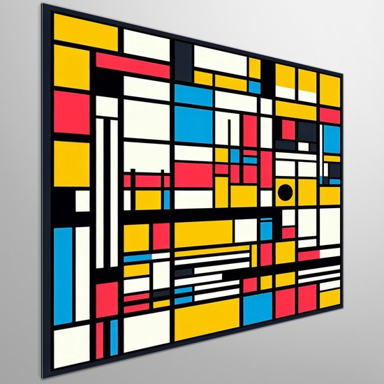 Pop art mondriaan schilderij | Modernistische mondriaan: een kleurrijk pop art avant-garde uitbeelding | Kunst - 20x20 centimeter op Dibond | Foto op Dibond