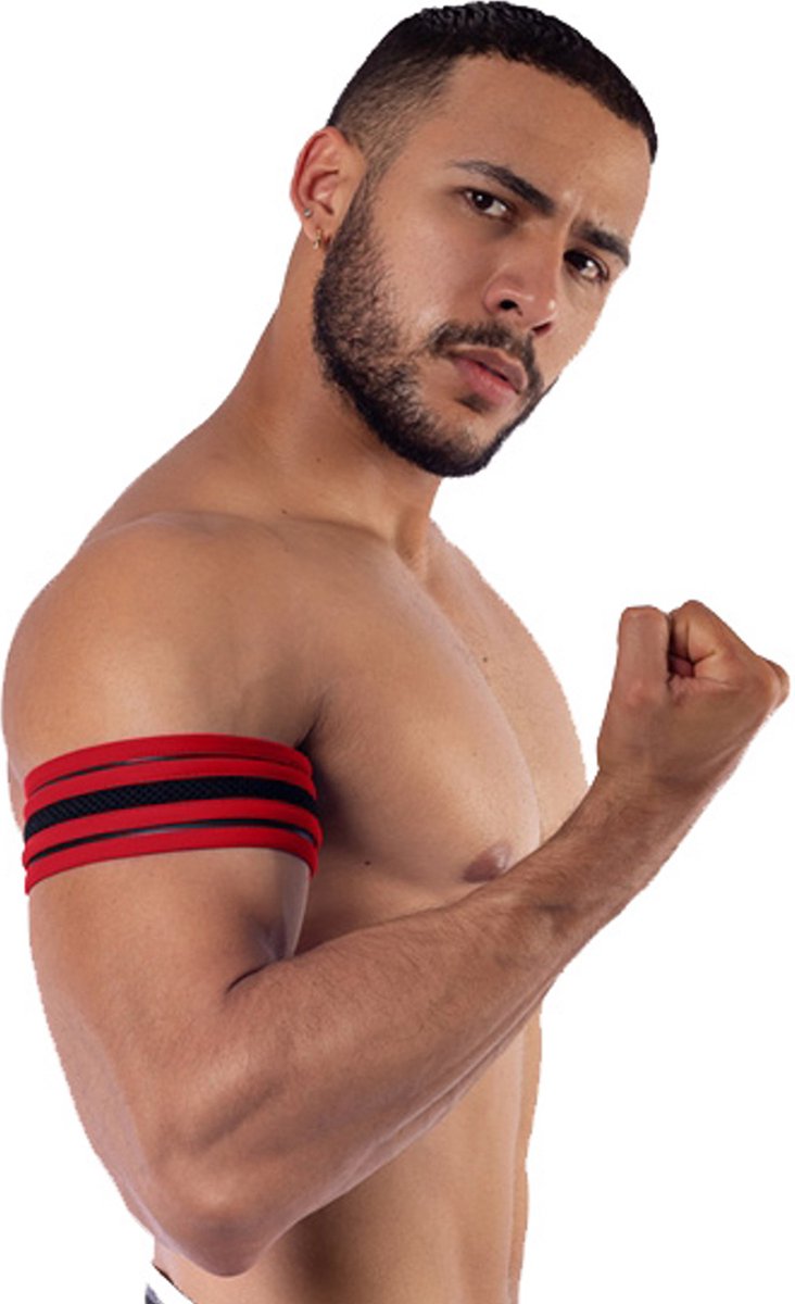 Mister B Neoprene Biceps Band Black Red - medium