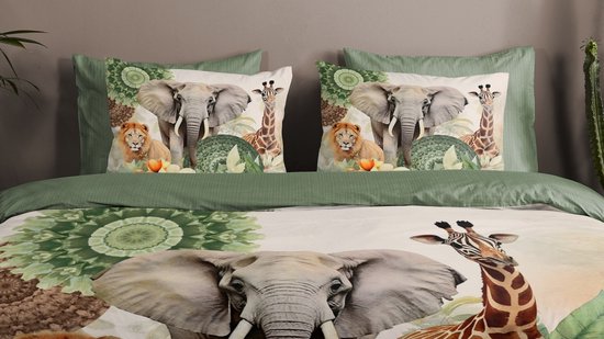 HIP Housse de couette "mandalas, fleurs & animaux de safari" - Vert - (240x200/220 cm) - Satin de Katoen