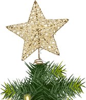 Gerimport Kleine verlichte kerst piek - ster - goud - 15 cm - 5 leds - kunststof