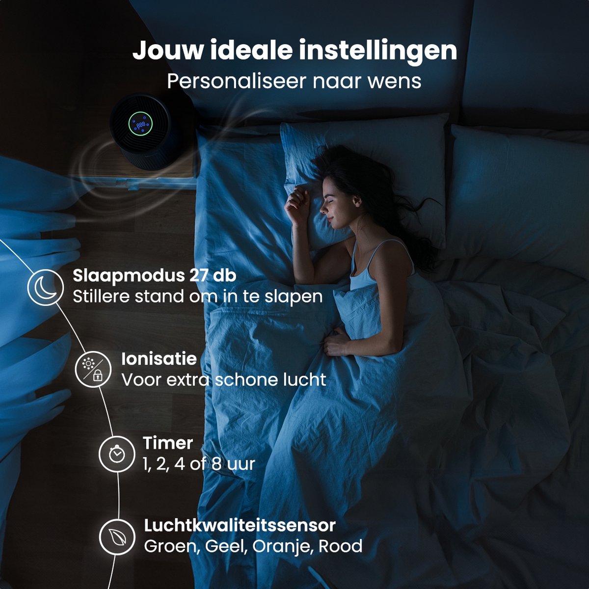 Auronic Luchtreiniger Compact Pro met HEPA 13 Filter, Ionisator en Koolstoffilter - Ruimtes tot 30m² - CADR-waarde van 150m³/u - Air Purifier met Aromatherapie - Zwart — afbeelding 7