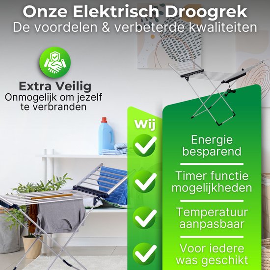 DreamGoods Elektrisch Droogrek - Instelbare Verwarming & Timer - Verwarmd Wasrek Inklapbaar - Duurzaam Drogen - Verwarmd Droogrek - Elektrisch Wasrek - Wasrek Inklapbaar - Droogrek met Verwarming Energiezuinig