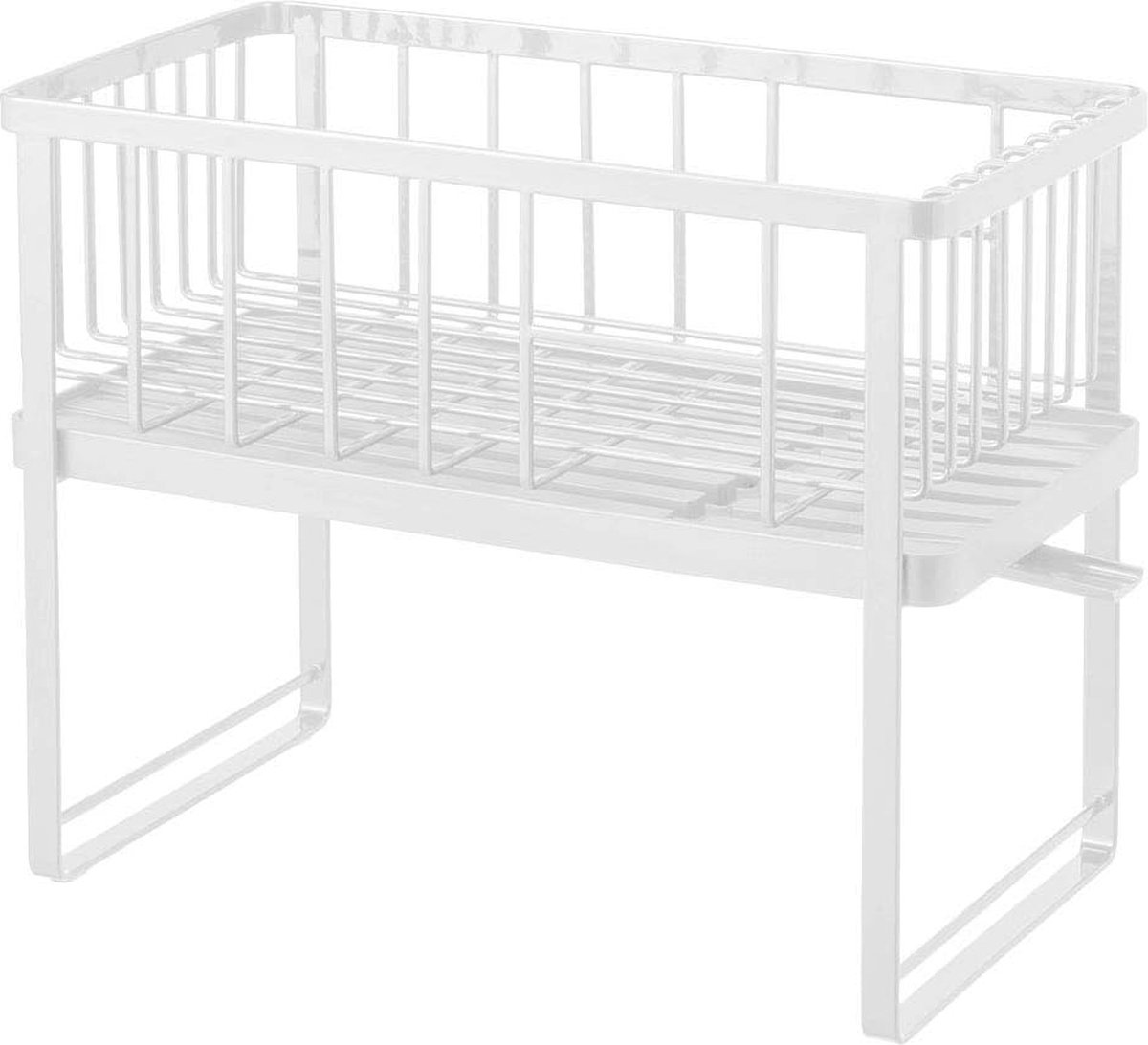 Goedkoopste JGS® - Minimalistisch Afdruiprek met Twee Verdiepingen, Wit, Staal/ABS-hars/polypropyleen/siliconen, 41 x 22 x 33 cm