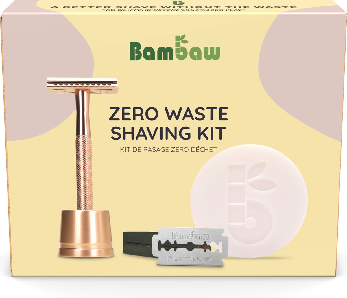Bambaw® Dames Scheerset – Scheerapparaat vrouw - Rose Gouden Veiligheidsscheermes met Houder, 10 Zweedse Stalen Scheermesjes, Vegan Abrikozen Scheerzeep – Milieuvriendelijk, Plasticvrij, Duurzaam Cadeau voor een Gladde Scheerbeurt & Gevoelige Huid