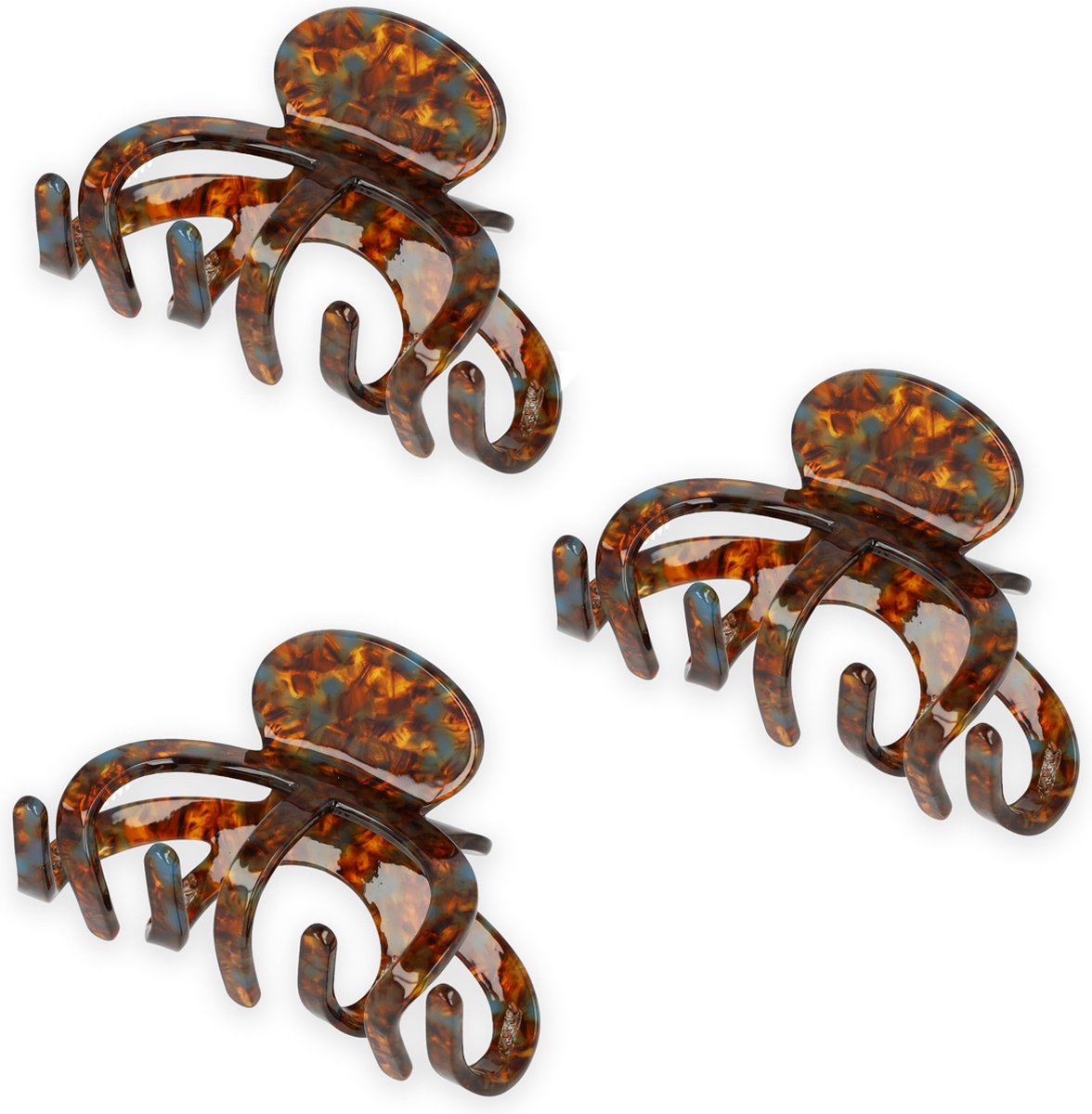 Lajetti - 3 stuks Haarklem Octopus Acetaat Bruin Groot - Haarclip Dames - Voordeelset