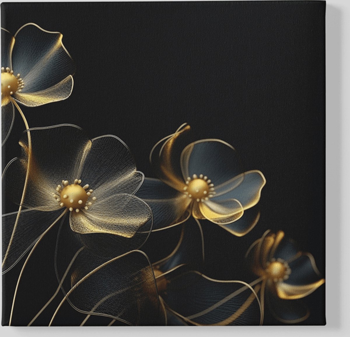 Trendex Global Vierkant Canvas Schilderij - Bloemen - Elegantie van Bloemen - 40x40x2 cm Zwart