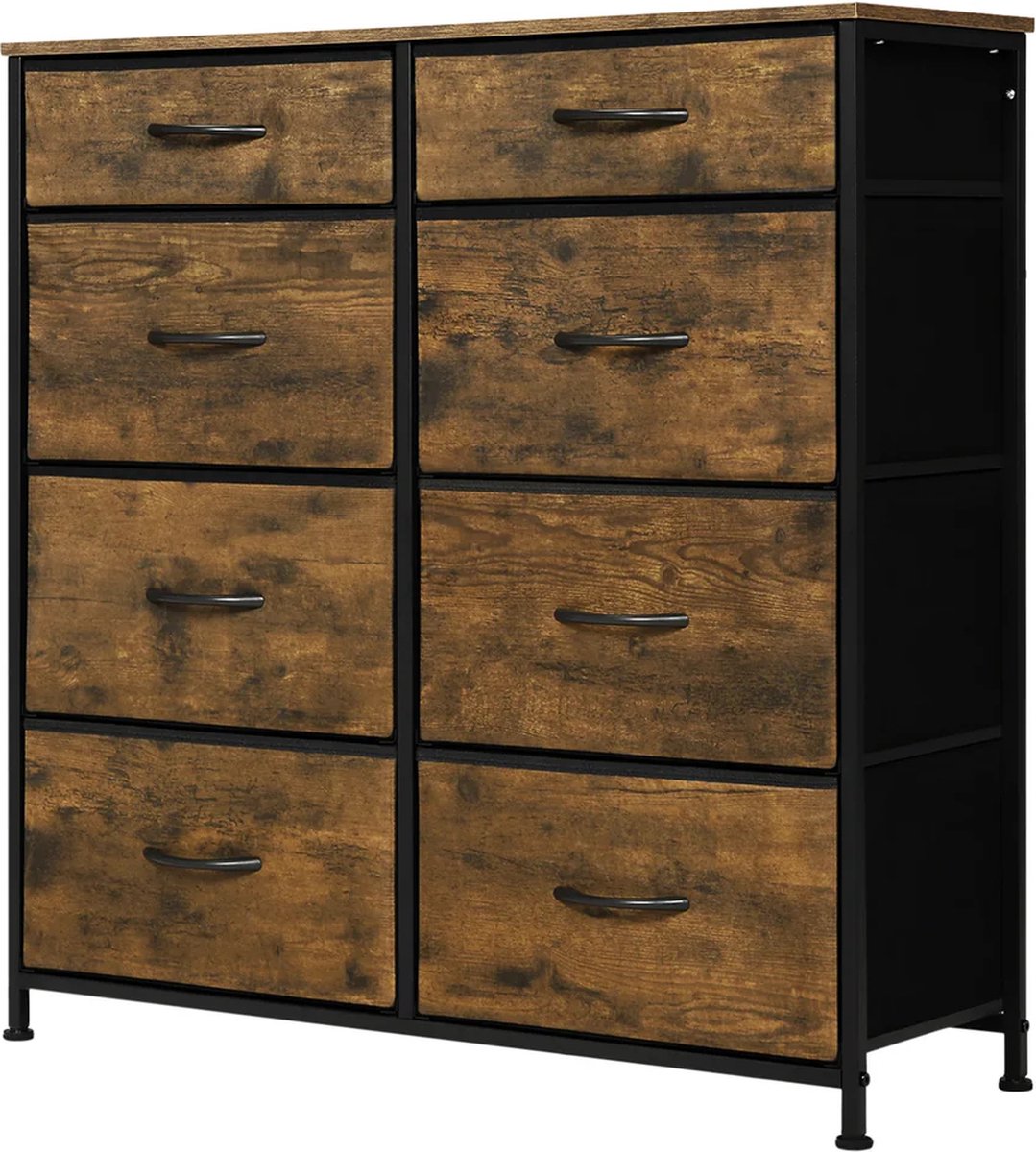 BukkitBow - Ladekast - Gefabriceerd Hout en Metaal - 8 Stoffen Lades - Industrieel - Multifunctioneel - Vintage Bruin