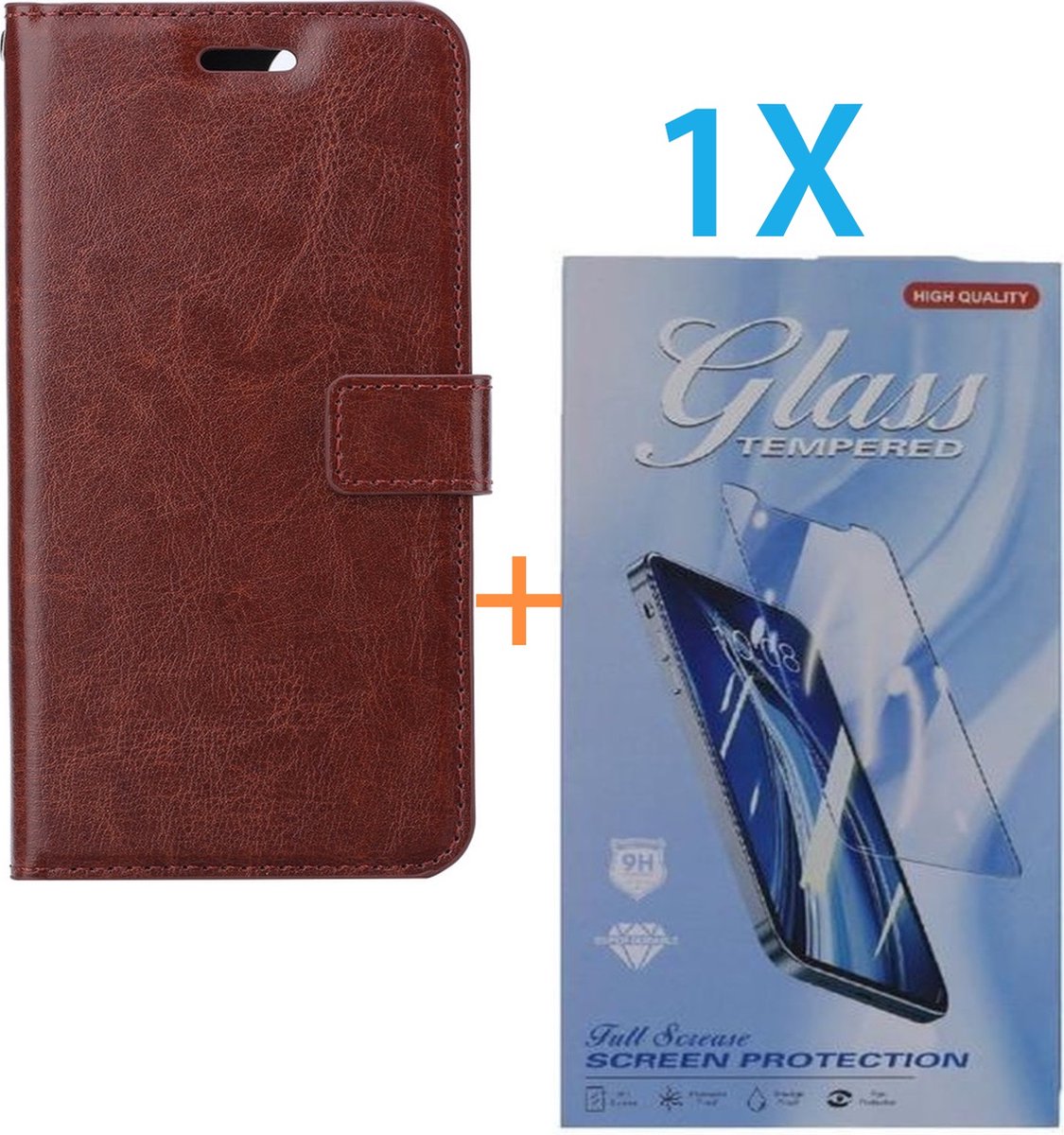 Bookcase Geschikt voor: Oppo A18 & A38 - Bruin - portemonnee hoesje - Book Cover + 1x Screenprotector