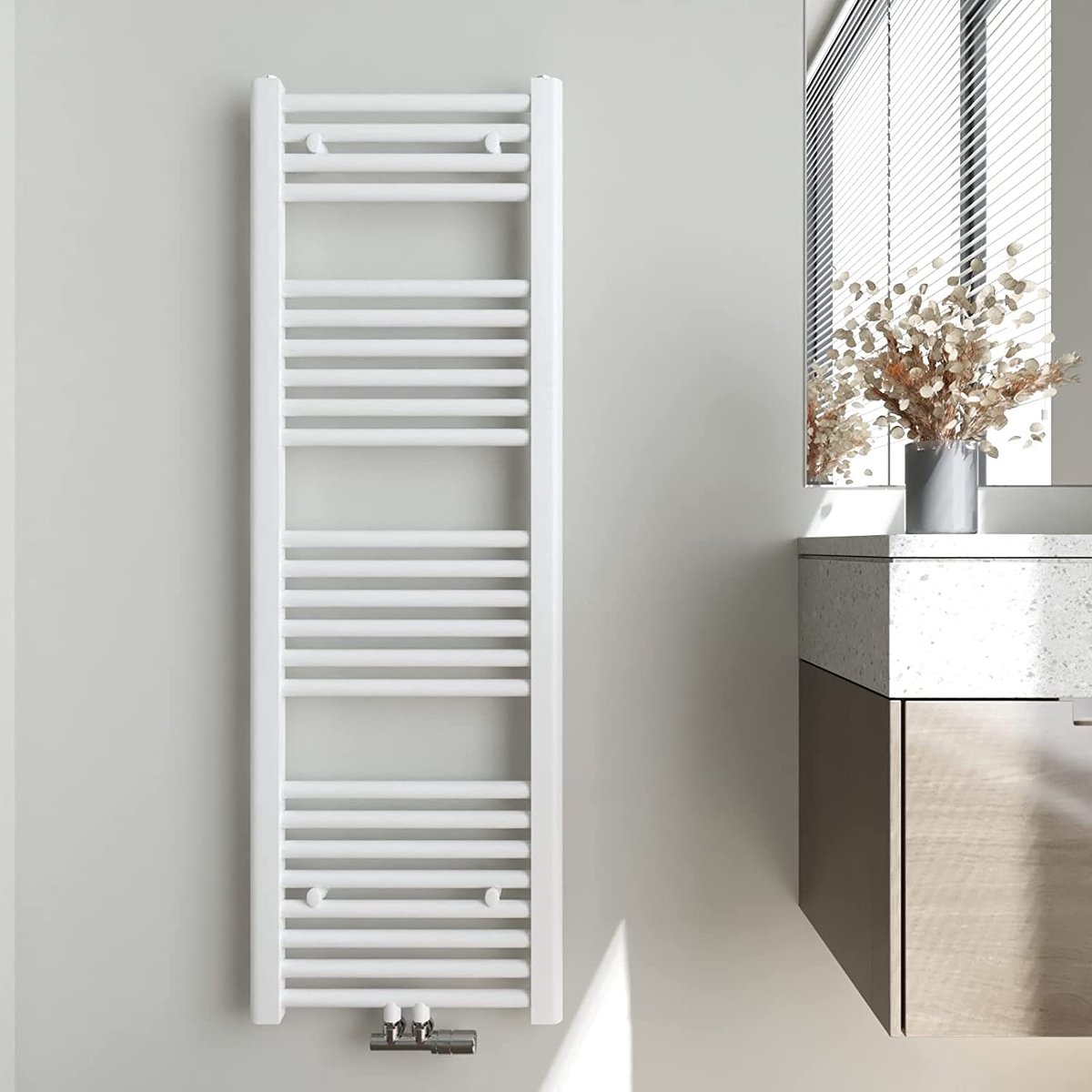 THERMLAND Handdoekradiator, Standaard, 40x160 cm, WIT, Radiator, Handdoekrek, Badkamerradiator, Verwarming Badkamer, Handdoekrek Radiator, Badkamerverwarming, Badkamer Radiator, Designradiator