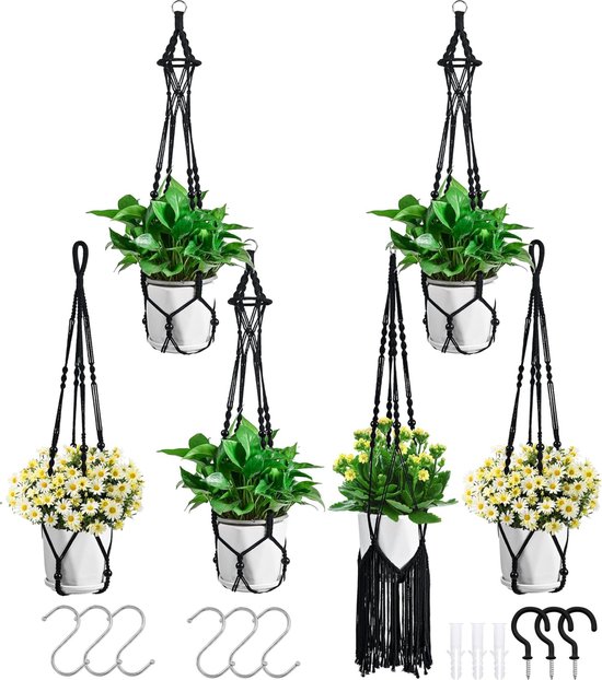 Macrame plantenhanger zwart – 6 stuks