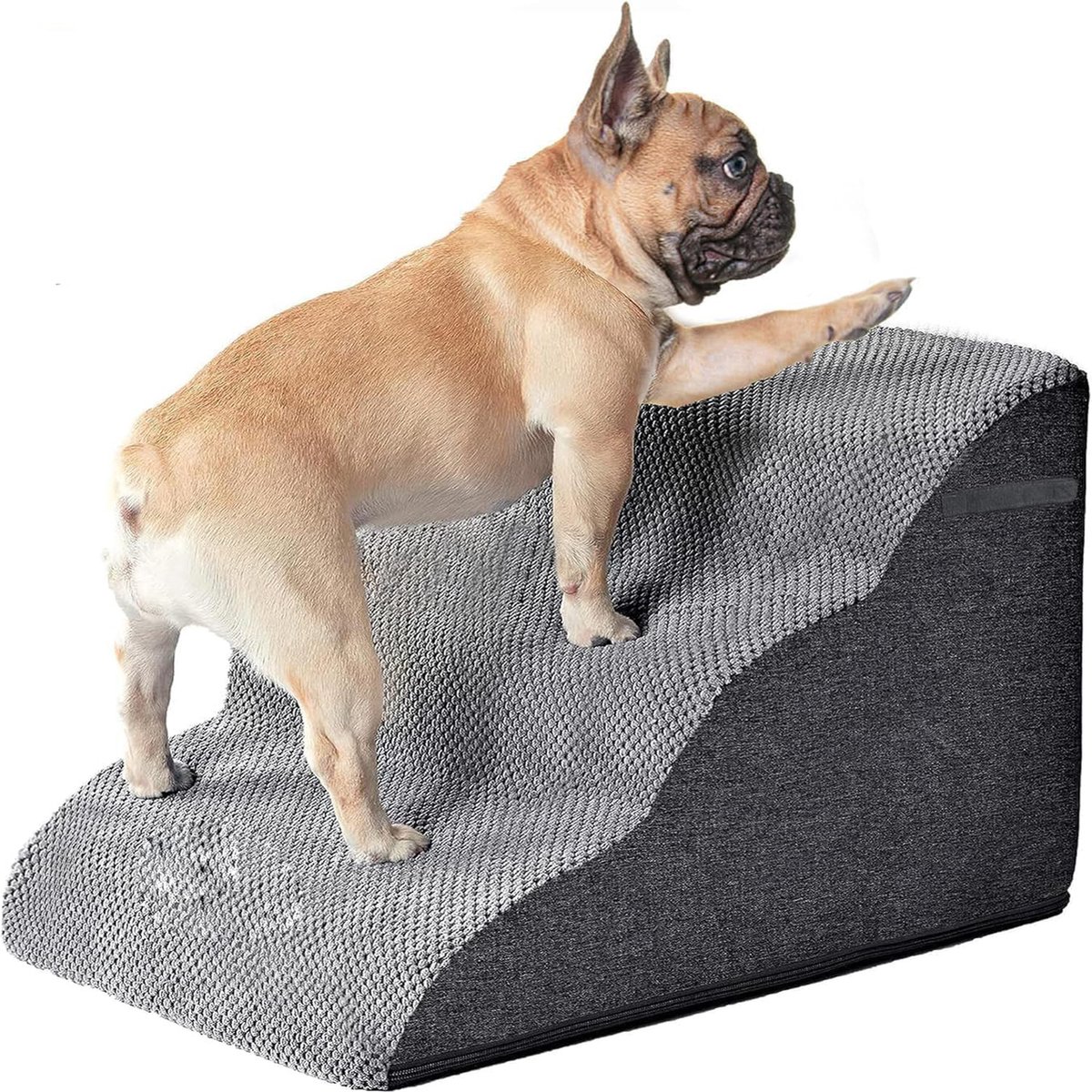 Hondentrap met 3 Trekken - 30 cm Hoog - Geschikt voor Kleine Honden - Hoge Dichtheid Schuim - Wasbare Hoes - Antislip Onderkant - 32 x 60 x 30 cm