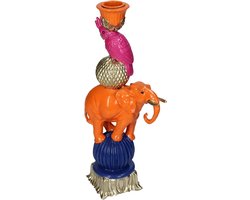 foto van kandelaar olifant/vogel polyresin oranje/multi 12x8,5x26cm