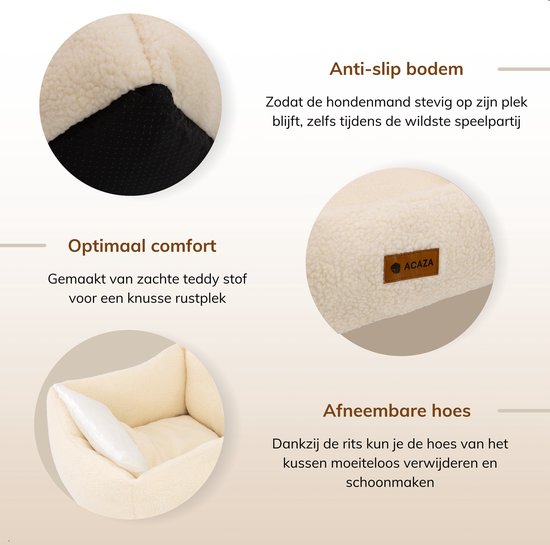 ACAZA Lit pour chien - Coussin pour chien - Lit pour chien - 63 x 53 cm - Beige - Tissu Teddy - Coussin pour chien lavable - Lits pour chiens