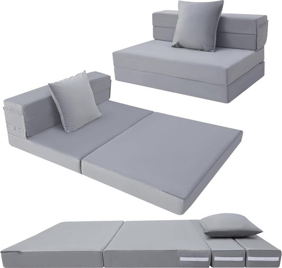 Z-hom Vouwmatras, 75 x 195 x 10 cm, zachte overtrek, Oeko-Tex, logeerbed, vloermatras, spons met hoge dichtheid, hardheid H3, wit grijs