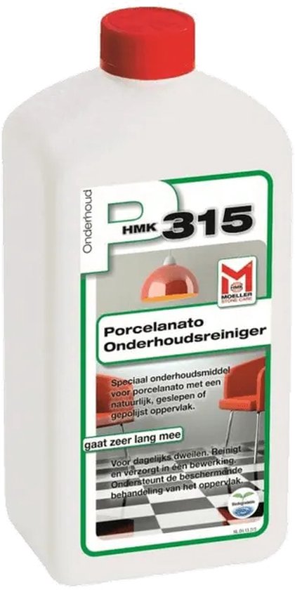 HMK P315 Onderhoudsreiniger voor porcellanato, 1 liter fles met rode dop.