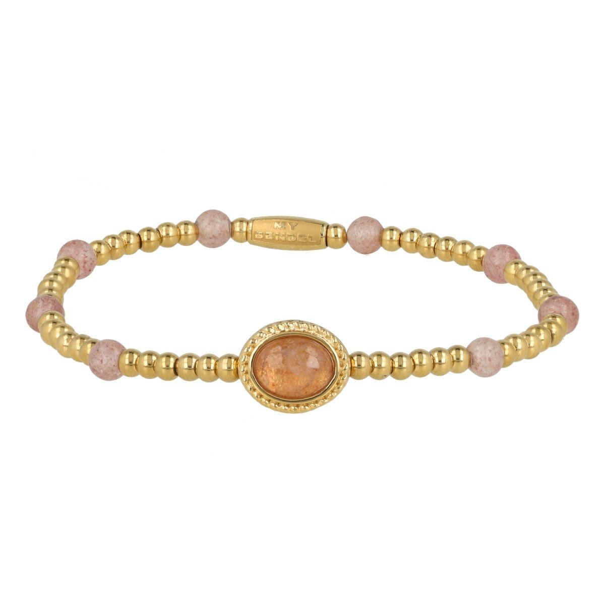 My Bendel - Vintage Goudkleurige Armband met Berry Quartz Kralen - met Luxe Cadeauverpakking | Sieraden Voor Dames