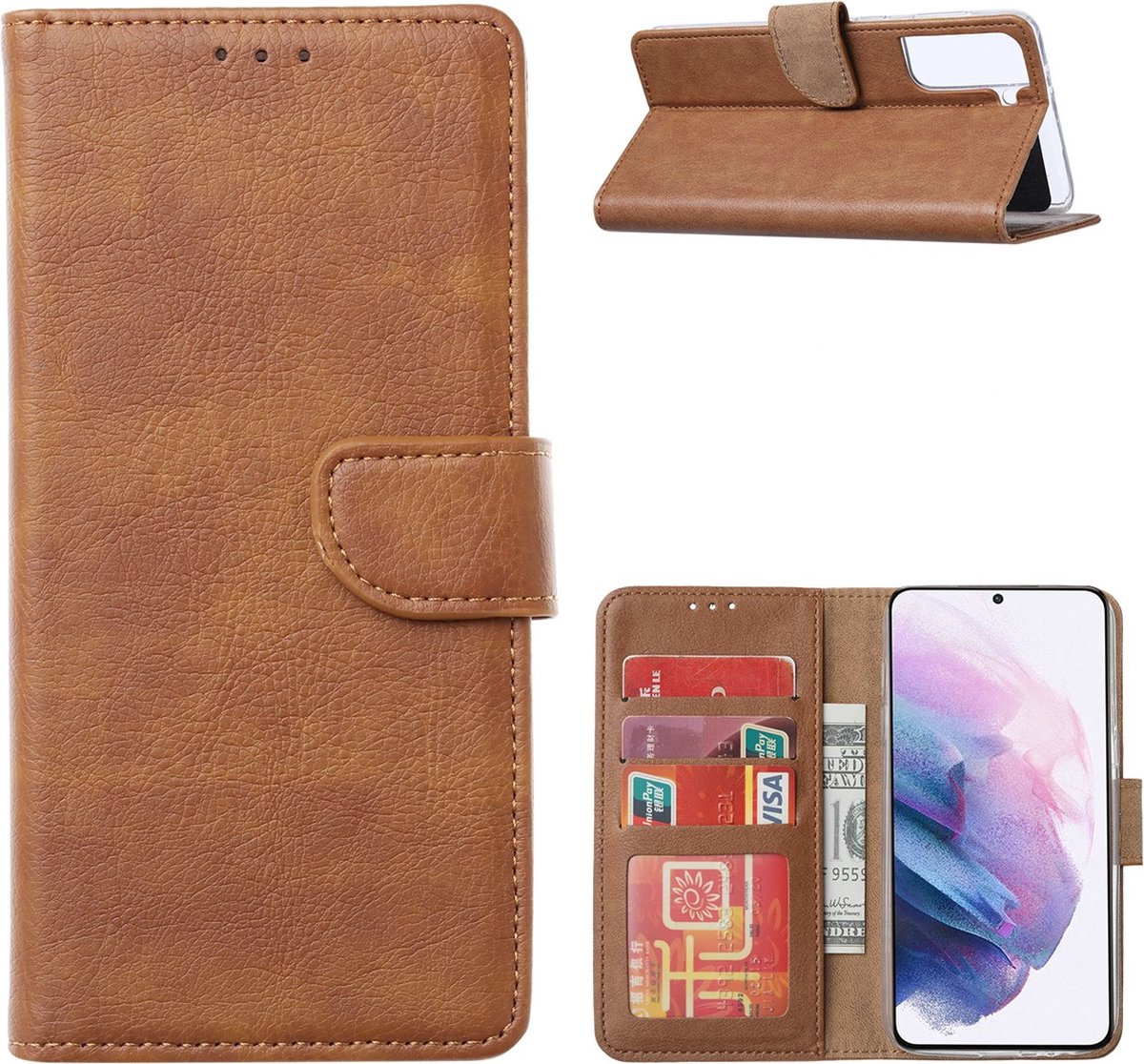 Cityhoesje - Bookcase – Geschikt voor – Samsung S24 FE – Bruin