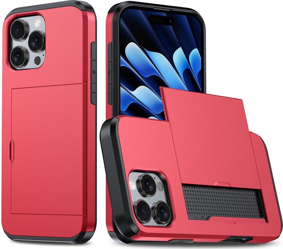 Mobigear Hoesje geschikt voor Apple iPhone 16 Pro Max Telefoonhoesje met Kaarthouder Hardcase | Mobigear Card Backcover Shockproof met Pasjeshouder | Kaarthouder voor 2 Pasjes | Hoesje voor Pinpas / OV Kaart / Rijbewijs | Schokbestendig iPhone 16 Pro
