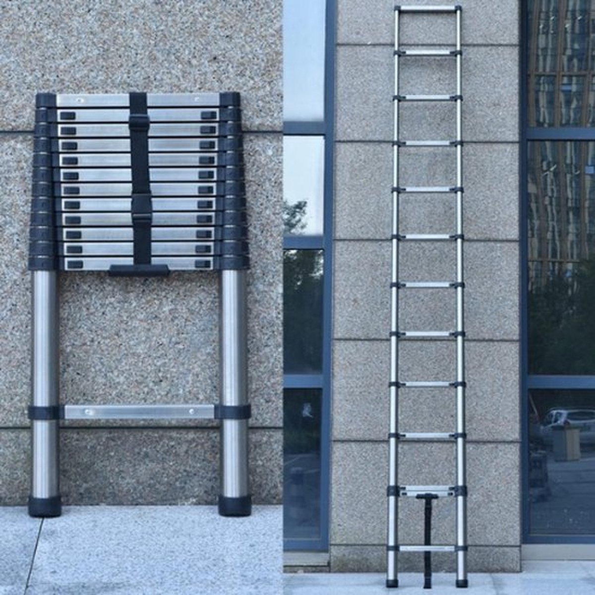 Professionele Telescoopladder – 5 Meter – Telescopische Vouwladder – Inklapbaar – Soft Close – 150KG Draagvermogen – Aluminium – foto 8