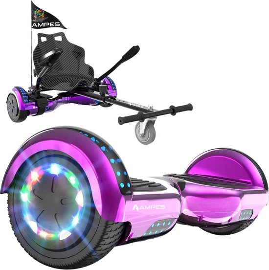 Ampes Hoverboard - Bluetooth Speaker - 24V 4.0 Ah Accu - Oxboard - 12 km/h - UL2272 Gecertificeerd - LED Verlichting - Anti lek banden - Belastbaar tot 120KG - 6.5 Inch - Inclusief Draagtas - 700W - Roze + Hoverkart carbon